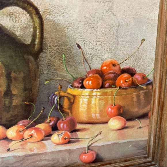 Reserved Vintage “Still Life With Cherries” Robert Chailloux Still Life Framed - Picture 9 of 9